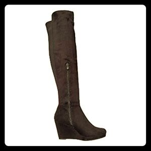Black knee high wedge boots
